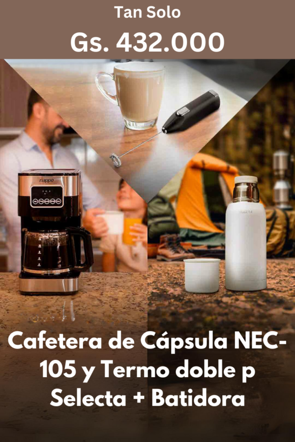 PROMO NAPPO - Cafetera digital NEC-105 + Termo doble pared Selecta + Batidor para leche